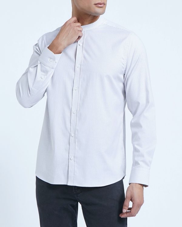 Paul Galvin Long-Sleeved Grey Stripe Oxford Shirt