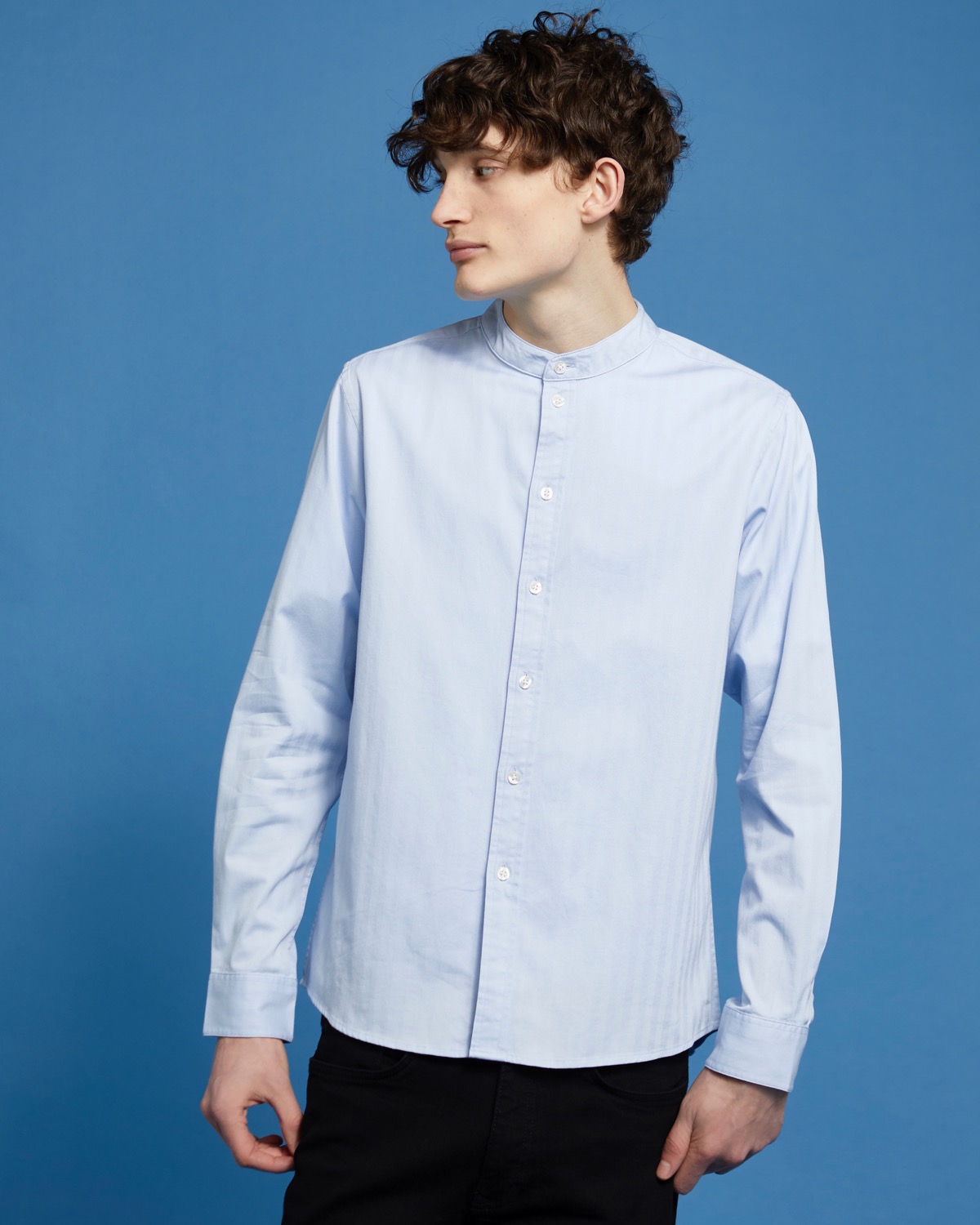 Dunnes Stores | Blue Paul Galvin Oxford Herringbone Grandad Shirt