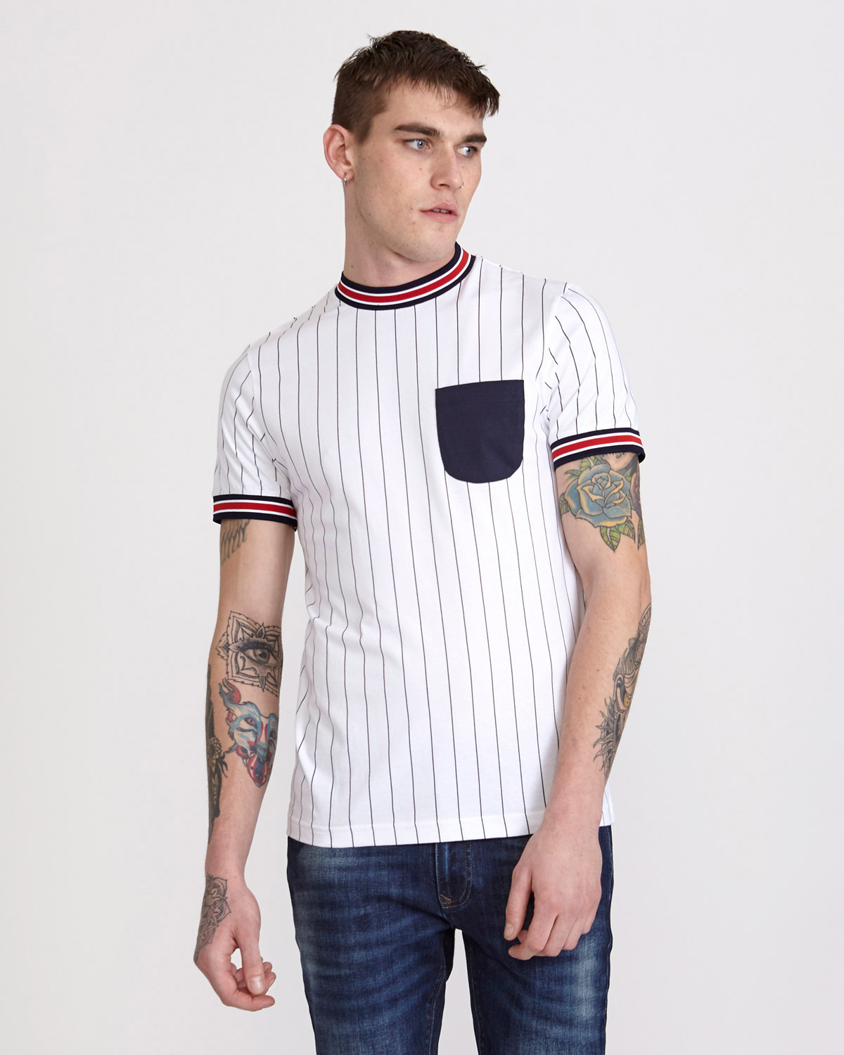 Dunnes Stores  White Paul Galvin Short-Sleeved Dipped Hem Stretch T-Shirt