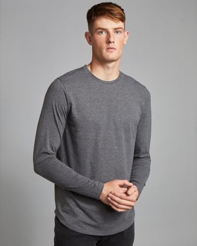 Paul Galvin Charcoal Long-Sleeved Dipped Hem Stretch Tee