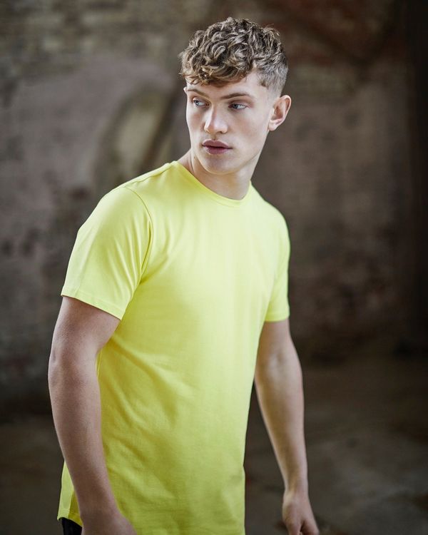 Paul Galvin Short Sleeve Neon Yellow Dip Hem Stretch Tee Shirt