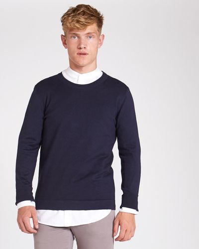 Paul Galvin Navy Crew-Neck Knit Jumper With Stretch thumbnail