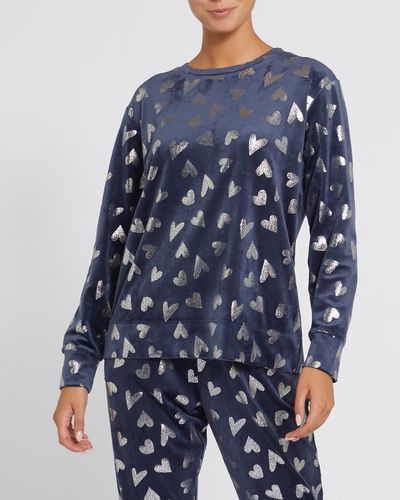 Foil Printed Velour Crew Pyjama Top