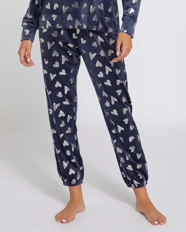 Dunnes Stores | Navy Foil Printed Velour Pyjama Joggers