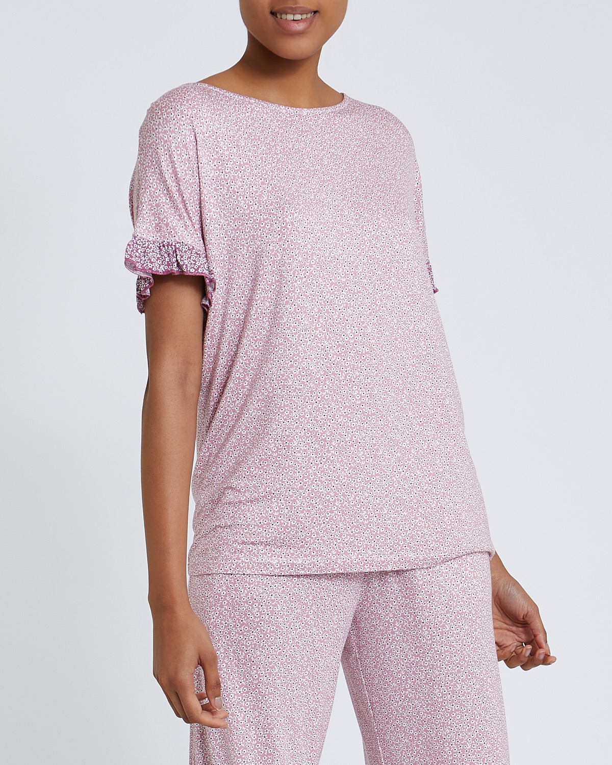 Dunnes Stores | Print Ditsy Frill Sleeve T-Shirt