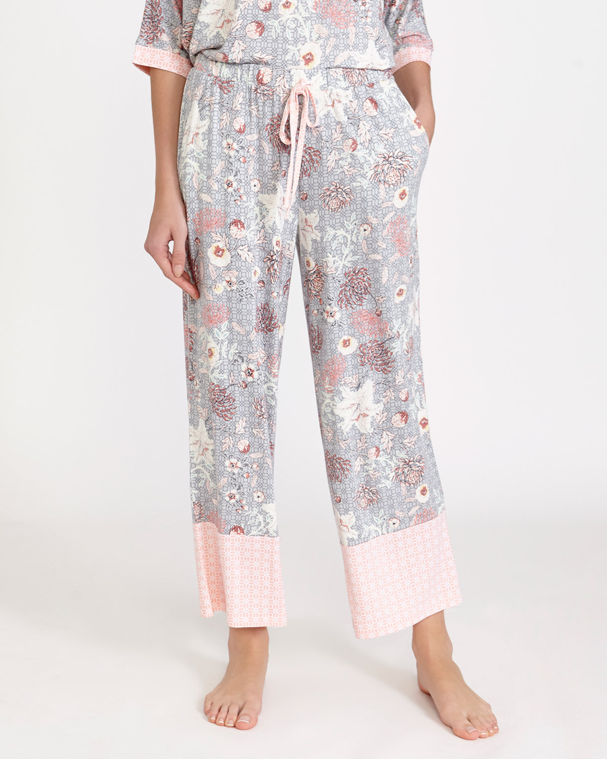 Dunnes Stores | Print Contrast Hem Cropped Pyjama Bottoms