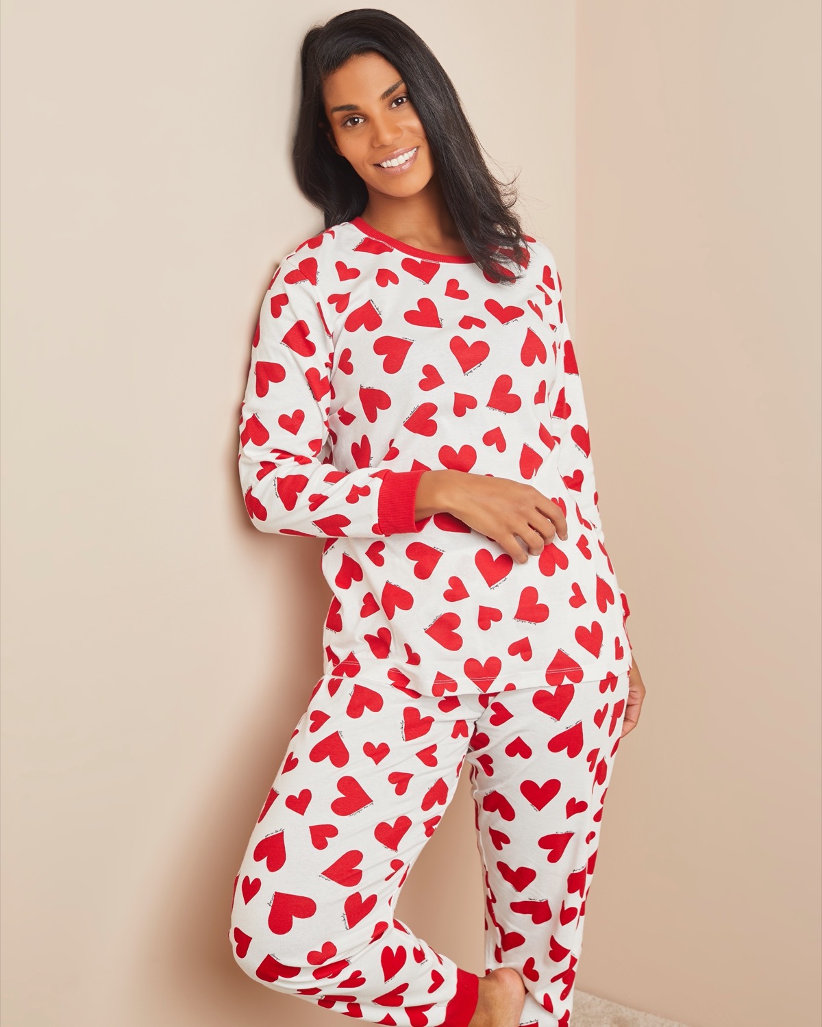 Dunnes Stores  Ivory Love Heart Rib Pyjamas