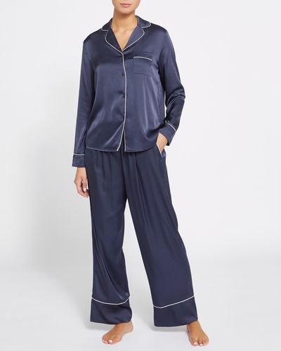 Dunnes Stores | Navy Satin Long-Sleeved Pyjamas Set