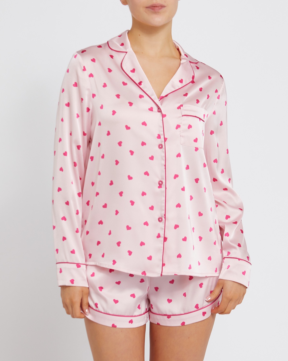 Dunnes Stores  Print Heart Satin Short Pyjama Set