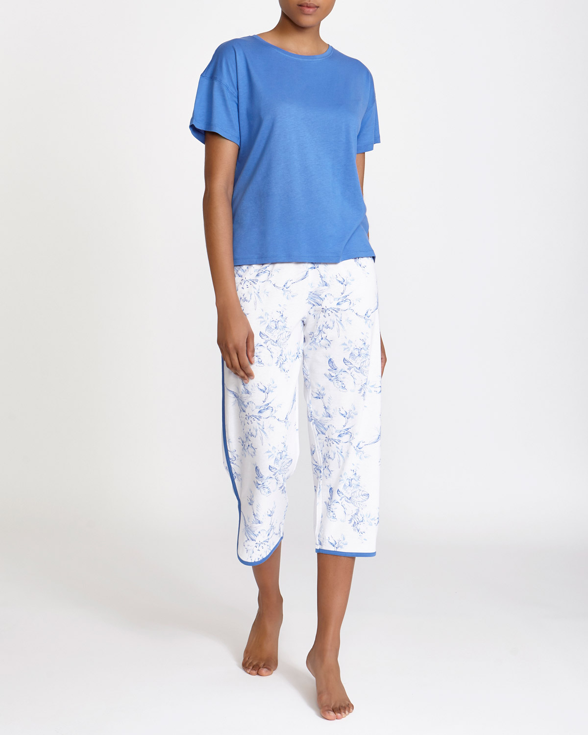 Dunnes Stores | Blue Cotton/Modal Crop Pyjama Set