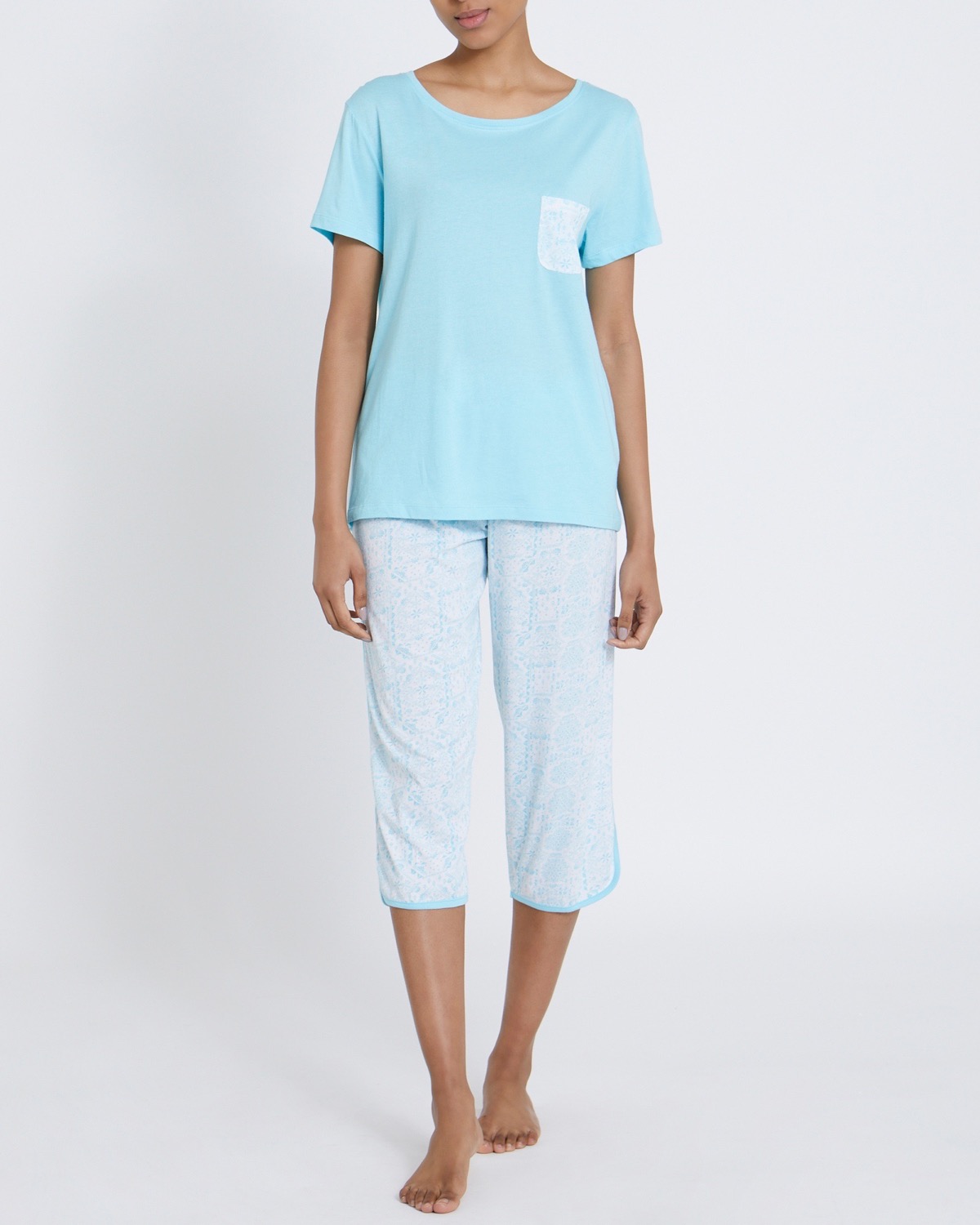 Dunnes Stores | Aqua Cotton Modal Crop Pyjamas