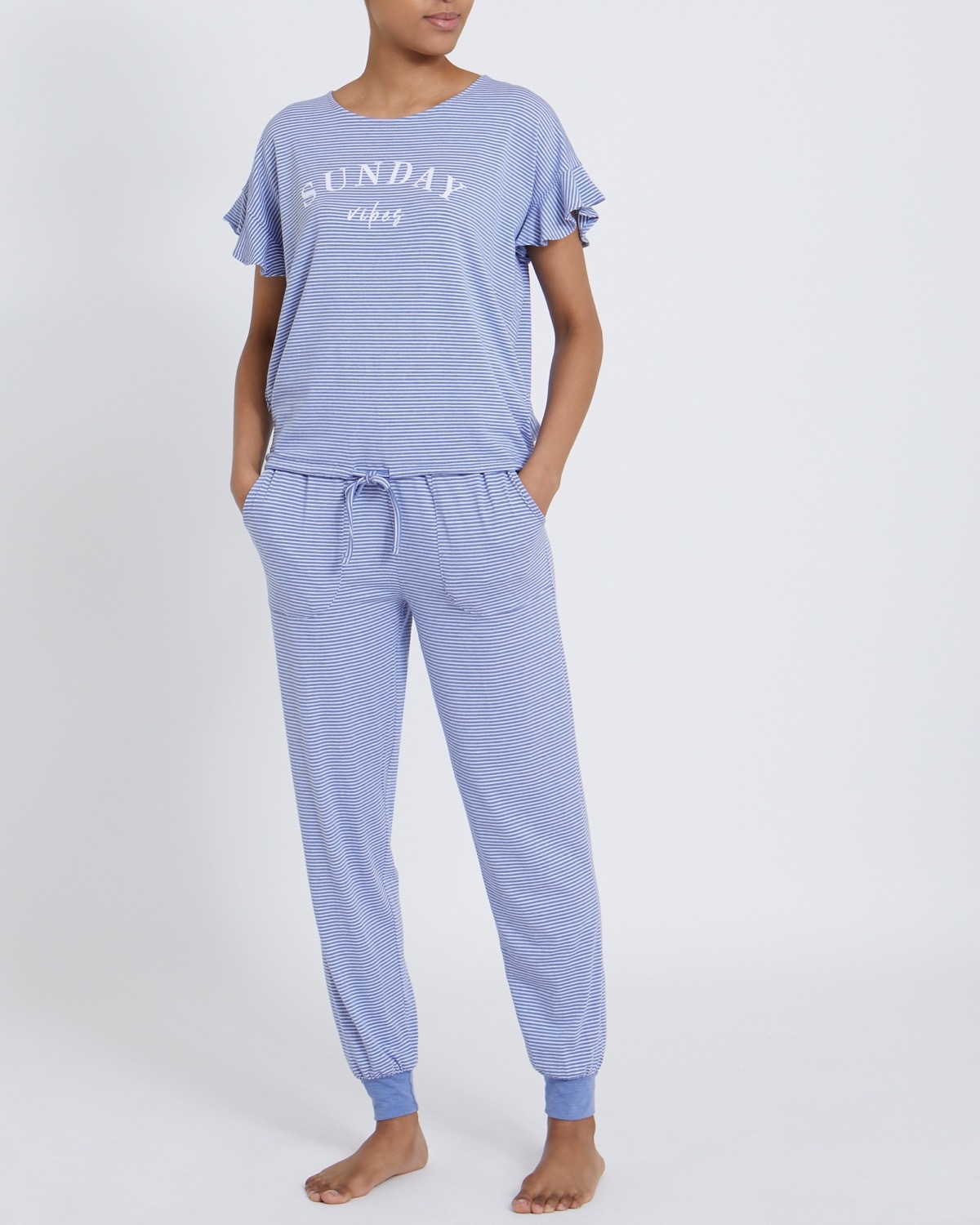Dunnes Stores | Navy Frill Sleeve Pyjamas
