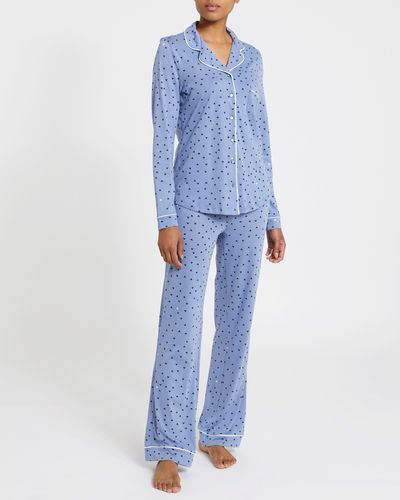 Dunnes Stores | Blue Cotton Modal Rever Pyjamas