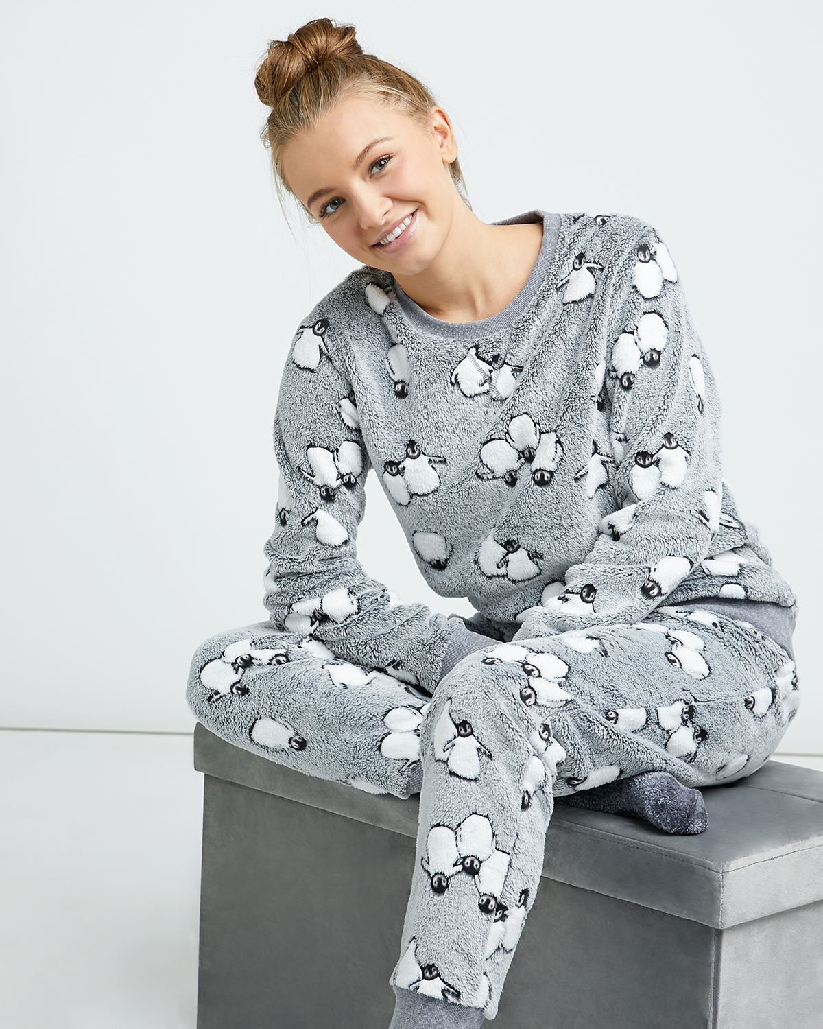 Dunnes Stores  Grey Fluffy Fleece Pyjamas Set