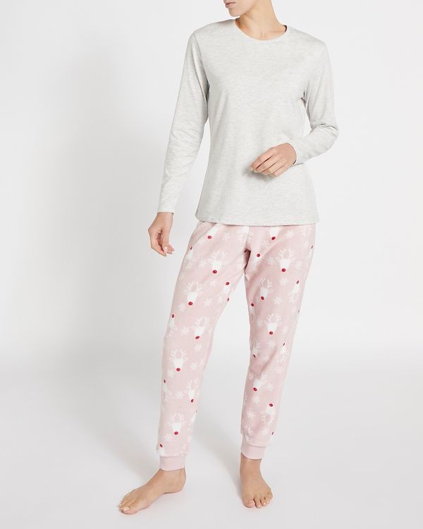 Fluffy Leg And Jersey Top Pyjama Set