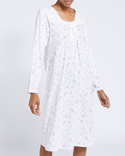 Long-Sleeved Cotton Lace Nightdress