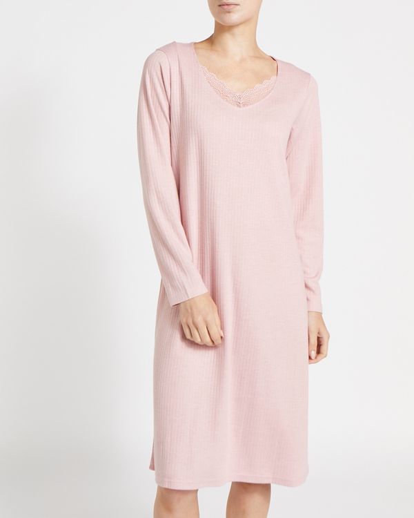 Long-Sleeved Lace Pointelle Nightdress