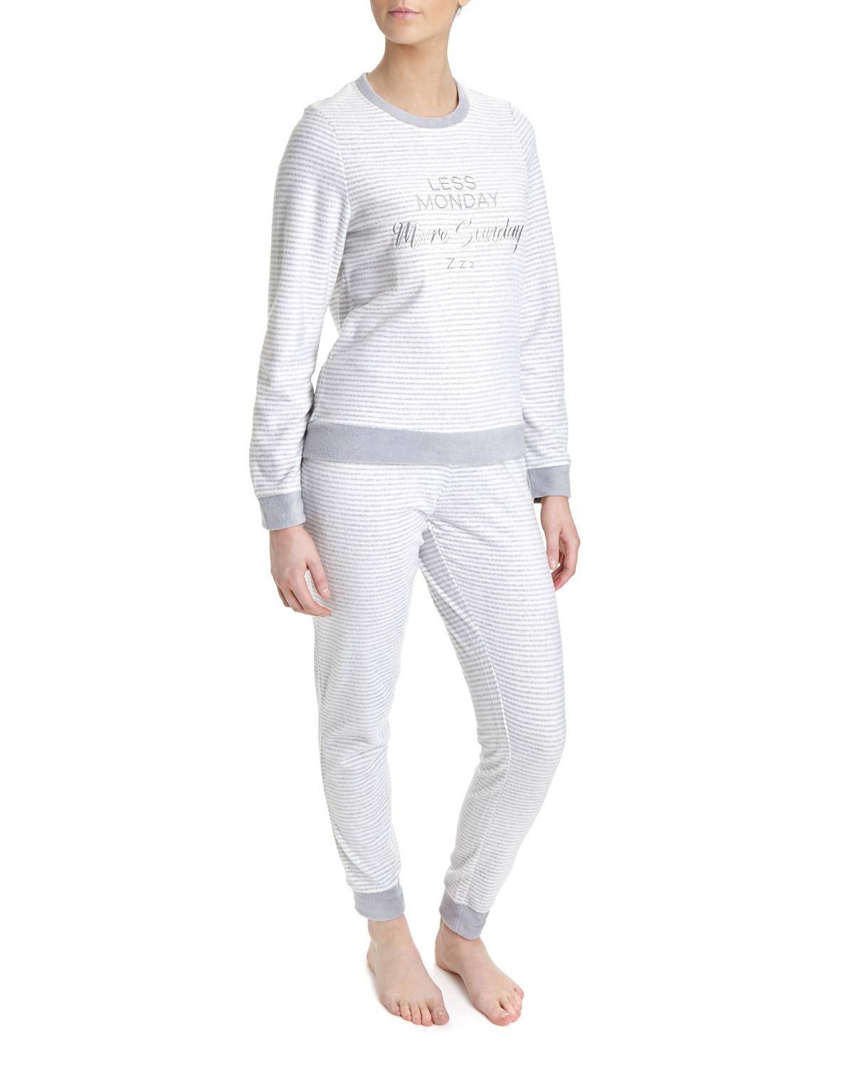 Dunnes Stores | Grey Stripe Micro Fleece Pyjamas