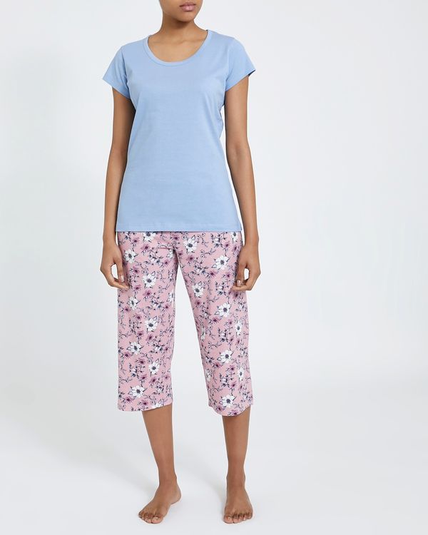 Blue Floral Knit Crop Pyjamas