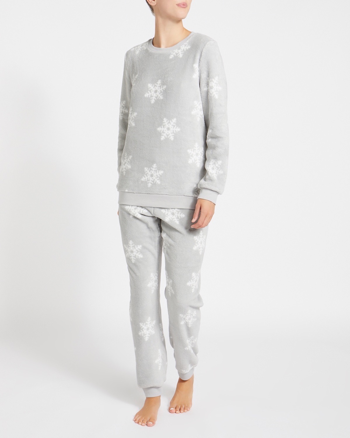 Dunnes Stores  Grey Fluffy Fleece Pyjamas Set