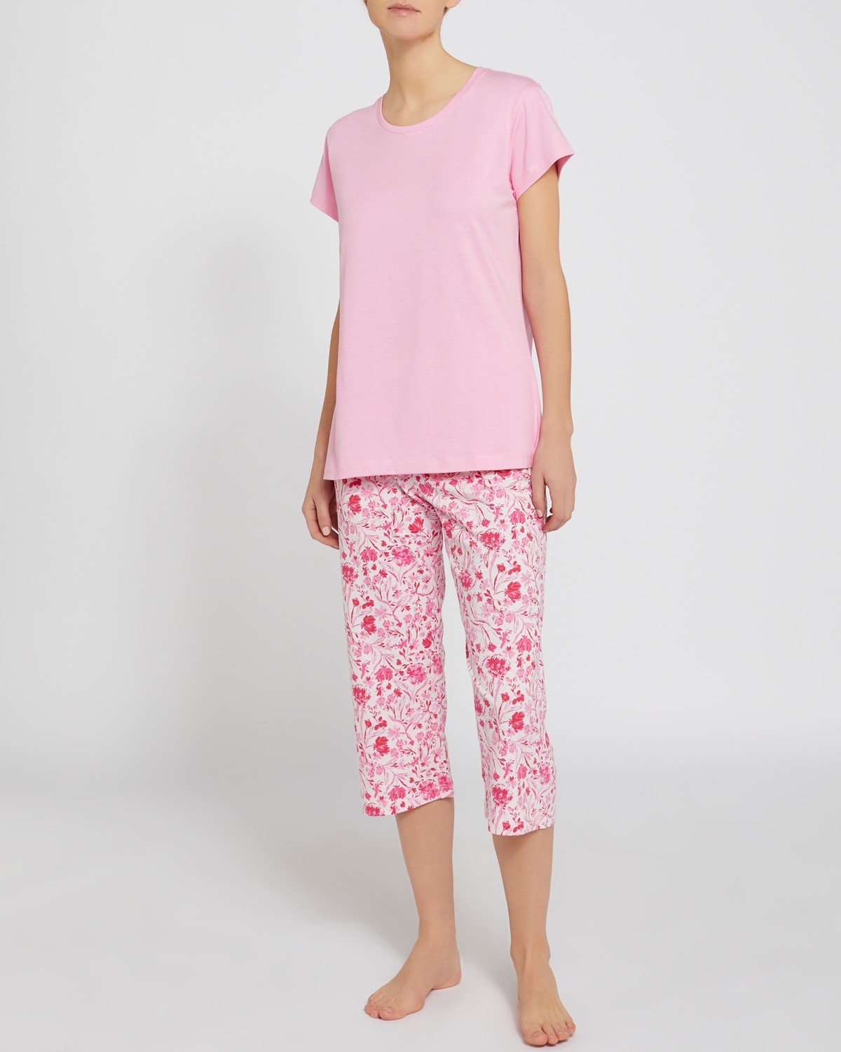Dunnes Stores | Pink-print Cotton Cropped Pyjama Set