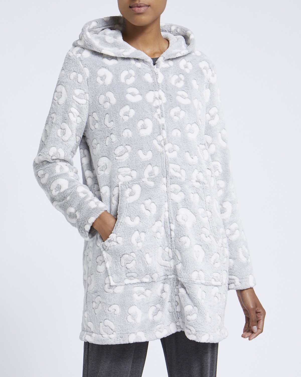 Womens Dressing Gowns  Hooded Waffle  Zipped  Bonmarché