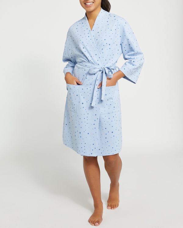 Pure Cotton Waffle Printed Dressing Gown
