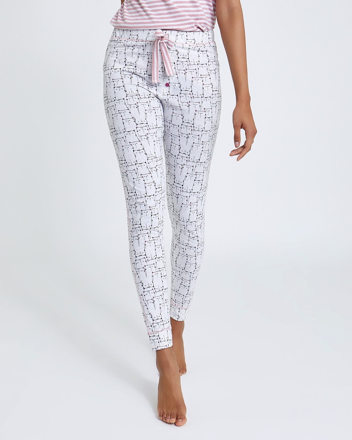 Dunnes Stores | Oatmeal Cat Print Pants