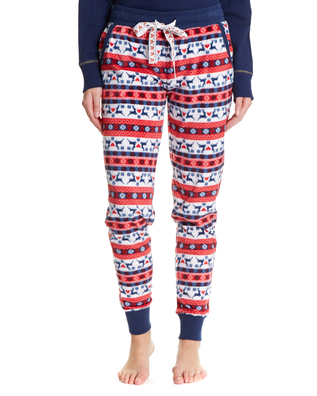 Dunnes Stores | Navy Happy Holidays Fleece Cuffed Pyjama Bottoms