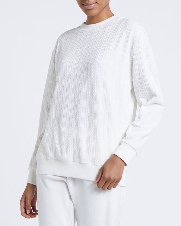 Dunnes Stores | Ivory Cable Fleece Crew Neck Top