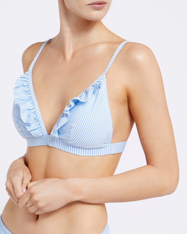 Textured Stripe Frill Bikini Top