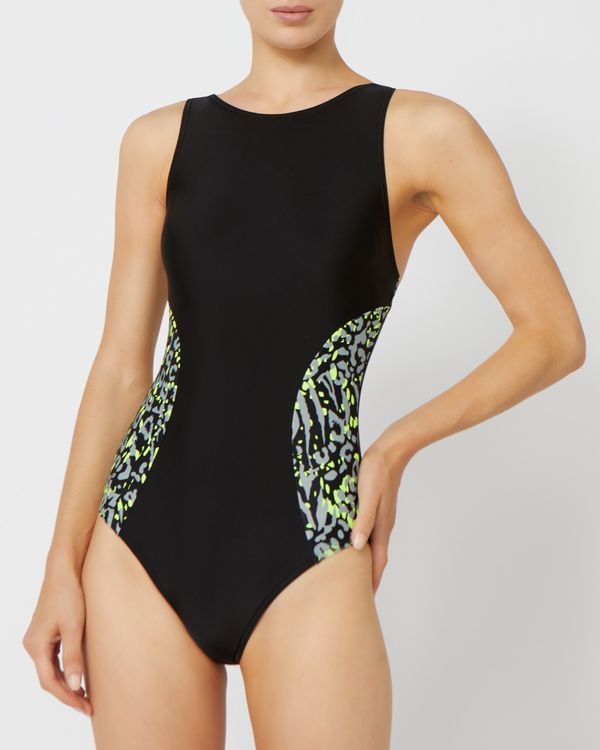 Printed Panel High Neck Sports Swimsuit