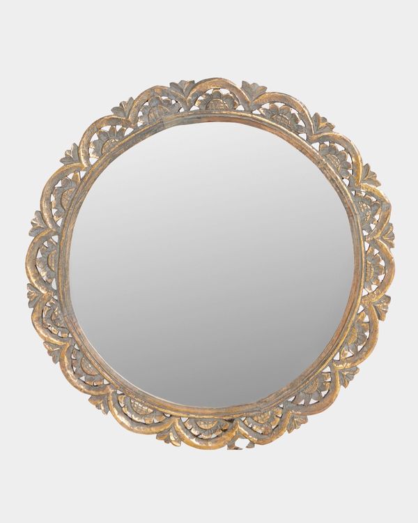 Carolyn Donnelly Eclectic Round Carved Wood Mirror