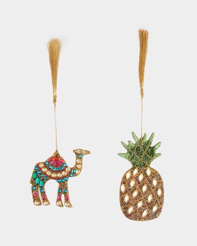 Carolyn Donnelly Eclectic Beaded Camel And Pineapple Decoration - Pack Of 2