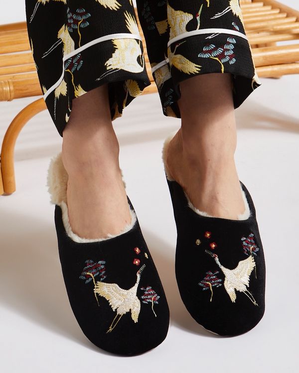Carolyn Donnelly Eclectic Crane Mule Slippers