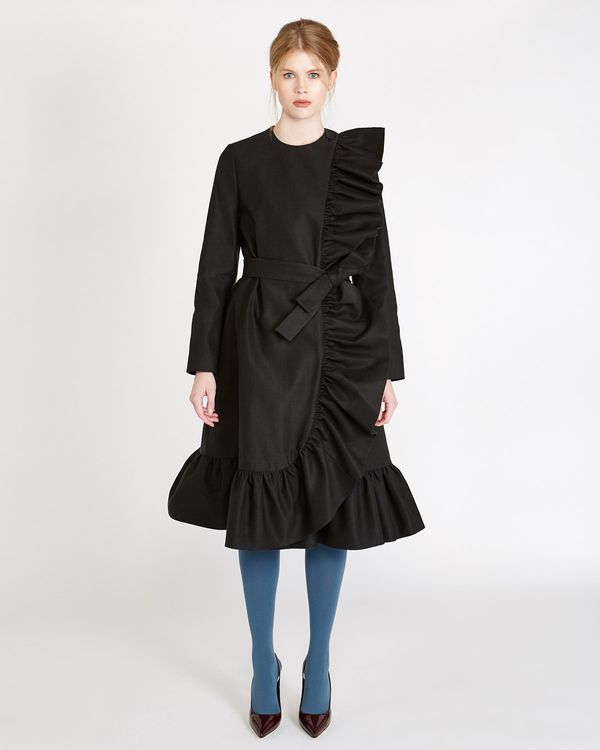 Peter O'Brien Belted Coat With Ruffle Trim