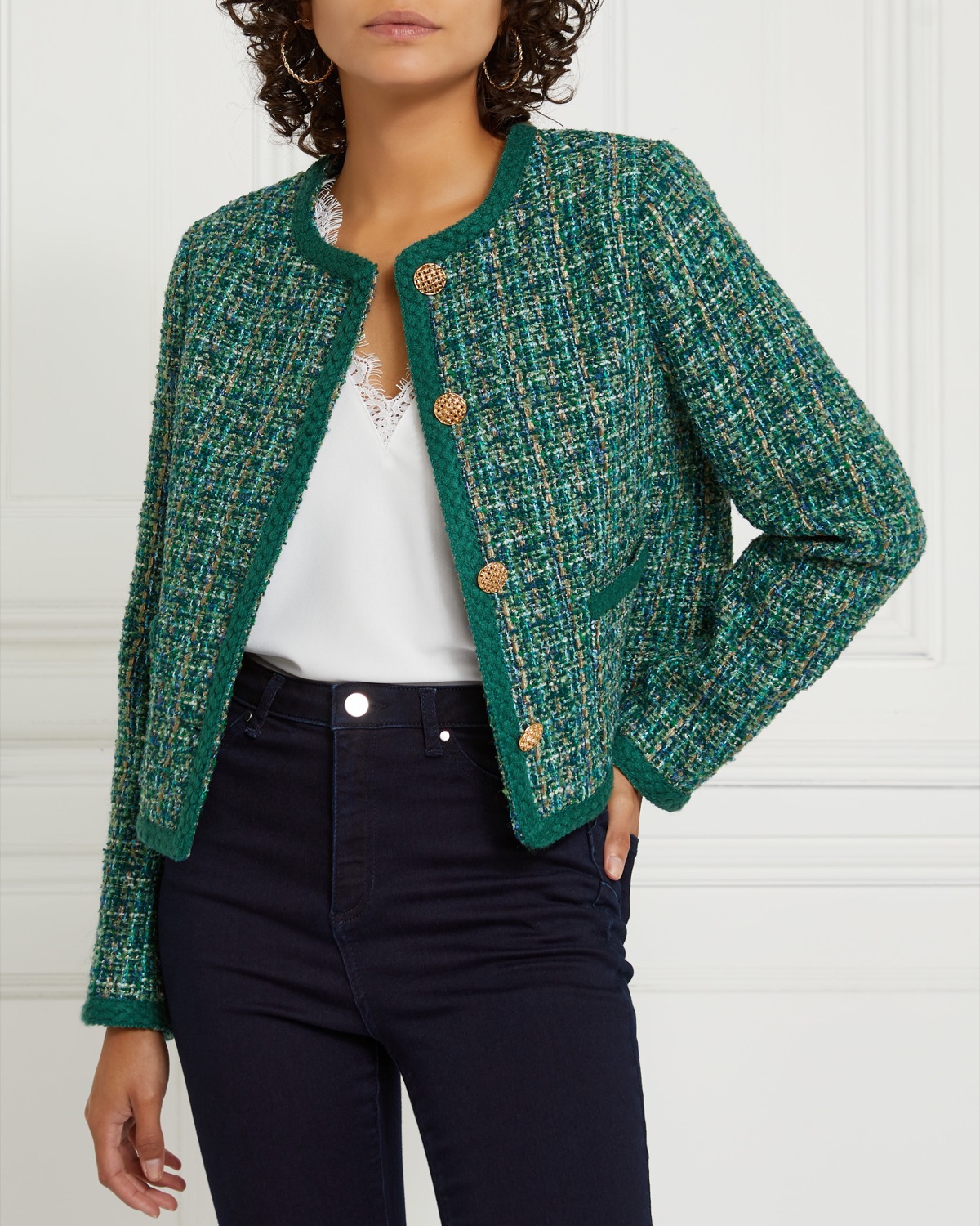 Dunnes Stores  Green Gallery Cropped Boucle Blazer