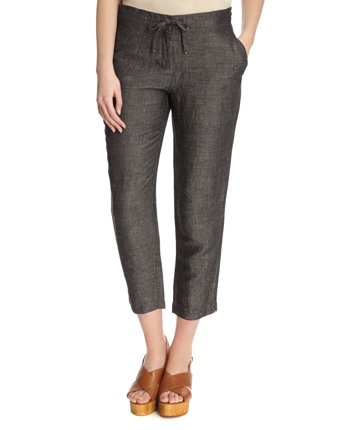 Dunnes Stores | Grey Gallery Linen Cropped Trousers