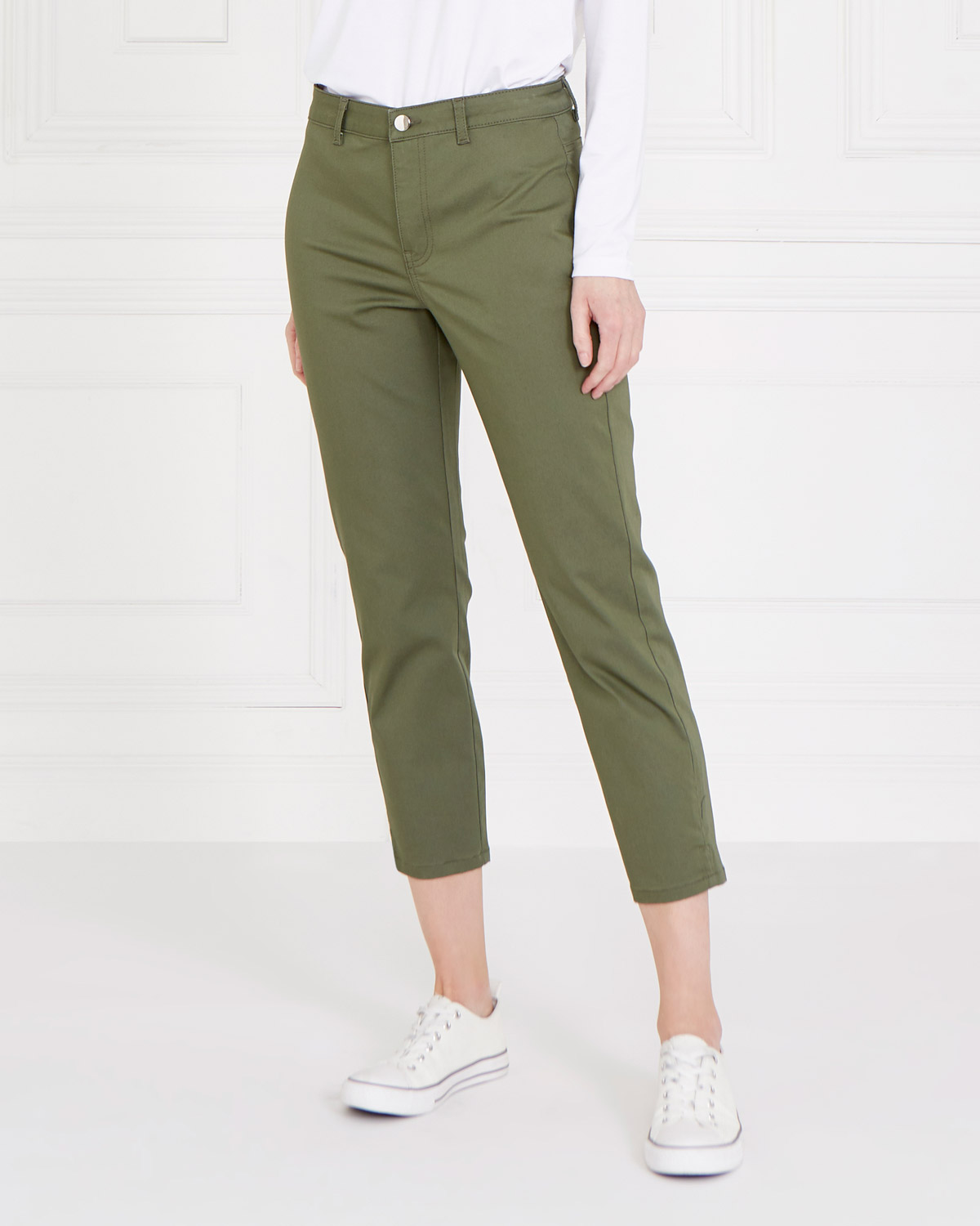Dunnes Stores | Khaki Gallery Cotton Sateen Crop Trousers