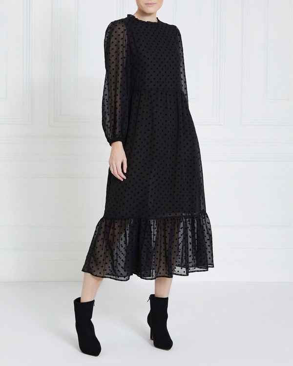 Dunnes Stores | Black Gallery Spot Flock Dress