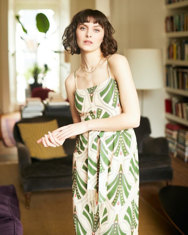 Gallery Linen-Blend Print Dress