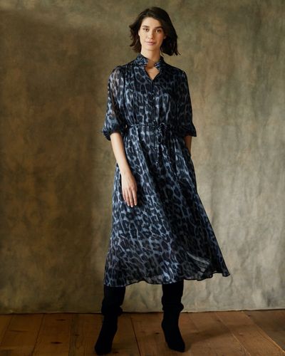 Gallery Leopard Long Sleeve Belted Midi Dress