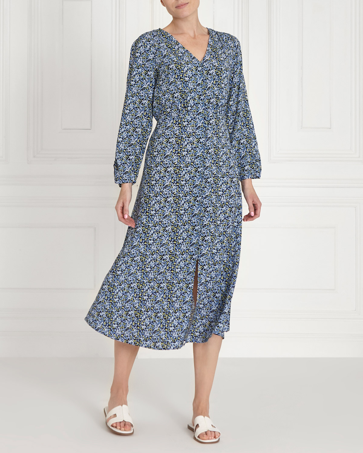 Dunnes Stores | Blue Gallery Printed V Button Dress
