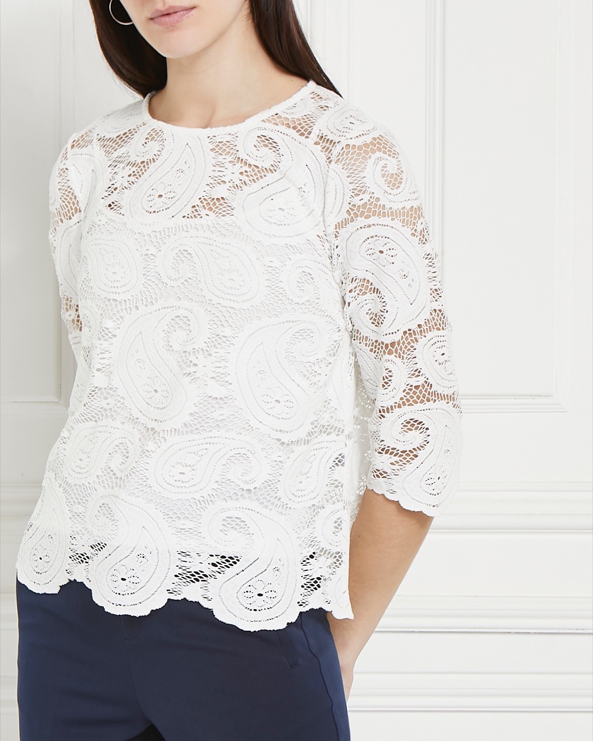 Dunnes Stores  Ivory Gallery Lace Hem Square Neck Top