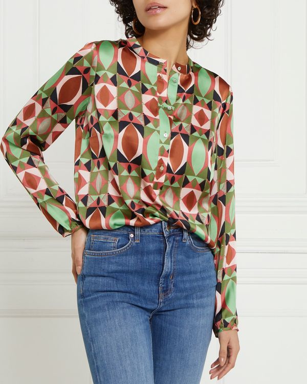 Dunnes Stores | Green-ivory Gallery Long-Sleeved Blouse