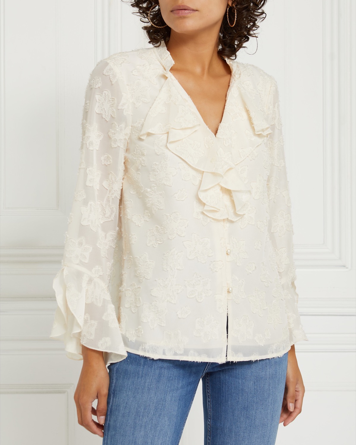 Dunnes Stores | Ivory Gallery Jacquard Ruffle Blouse