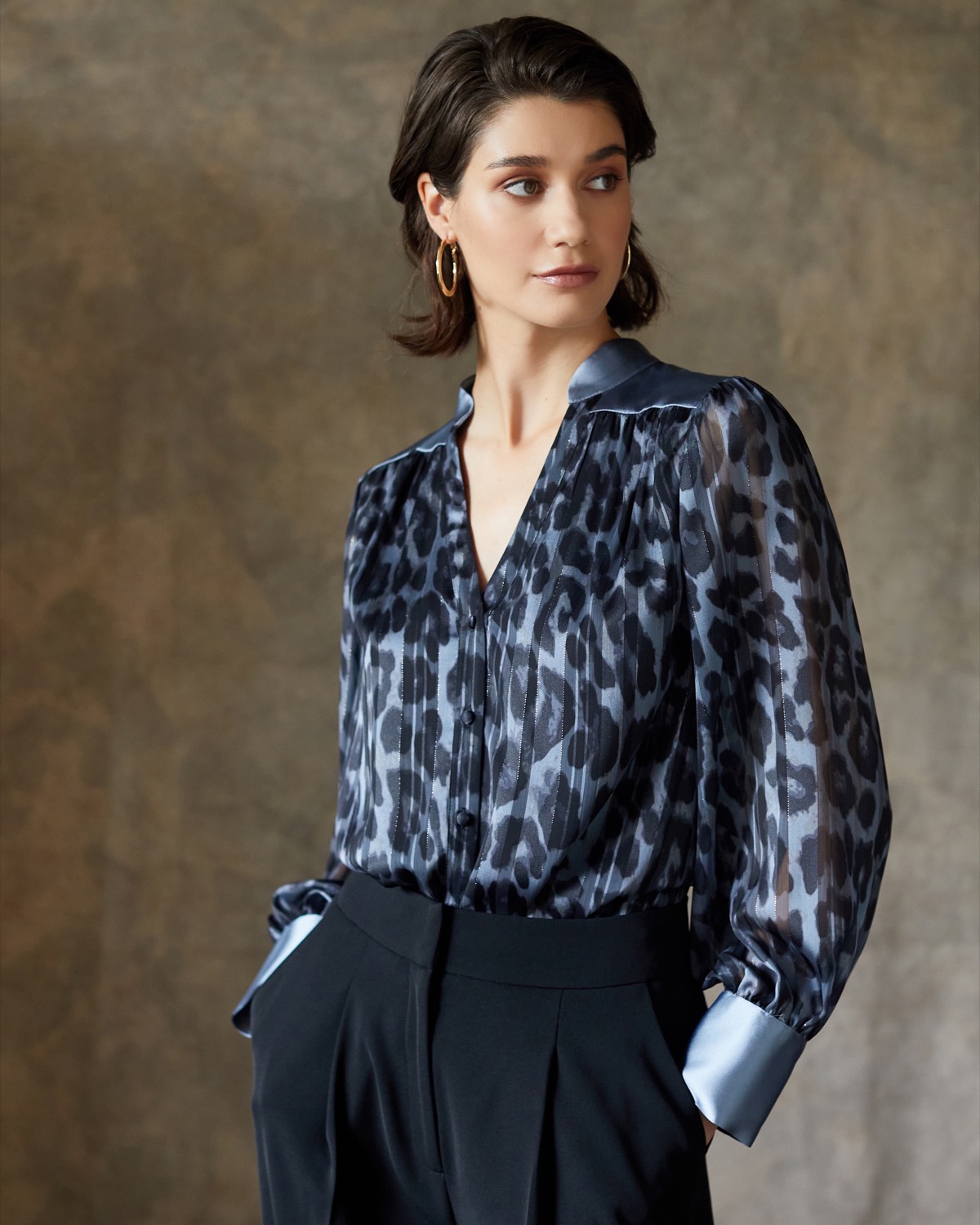 Dunnes Stores | Grey Gallery Leopard Print V Neck Blouse