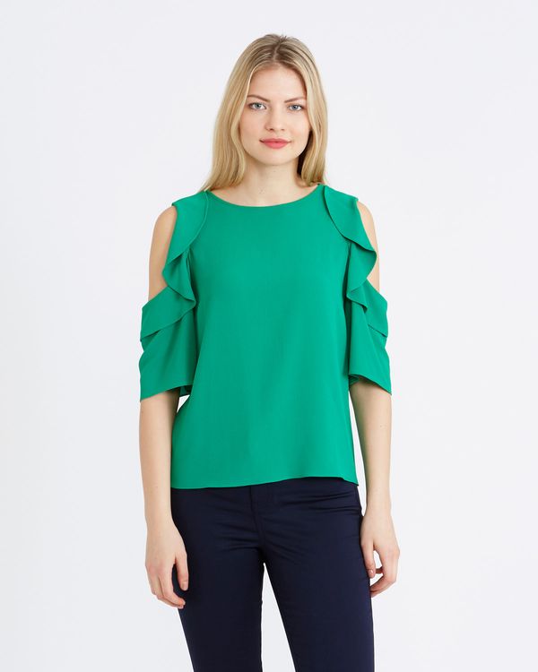 Gallery Ruffle Cold Shoulder Top