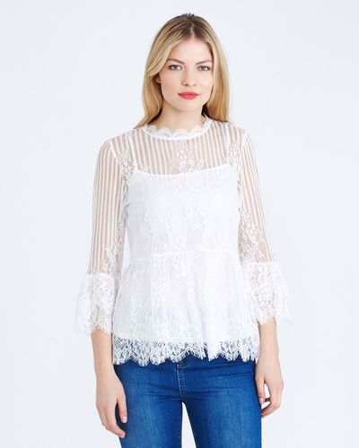 Gallery Long-Sleeved Peplum Lace Top thumbnail