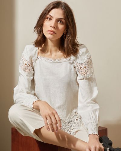 Gallery Lace Hem Square Neck Top